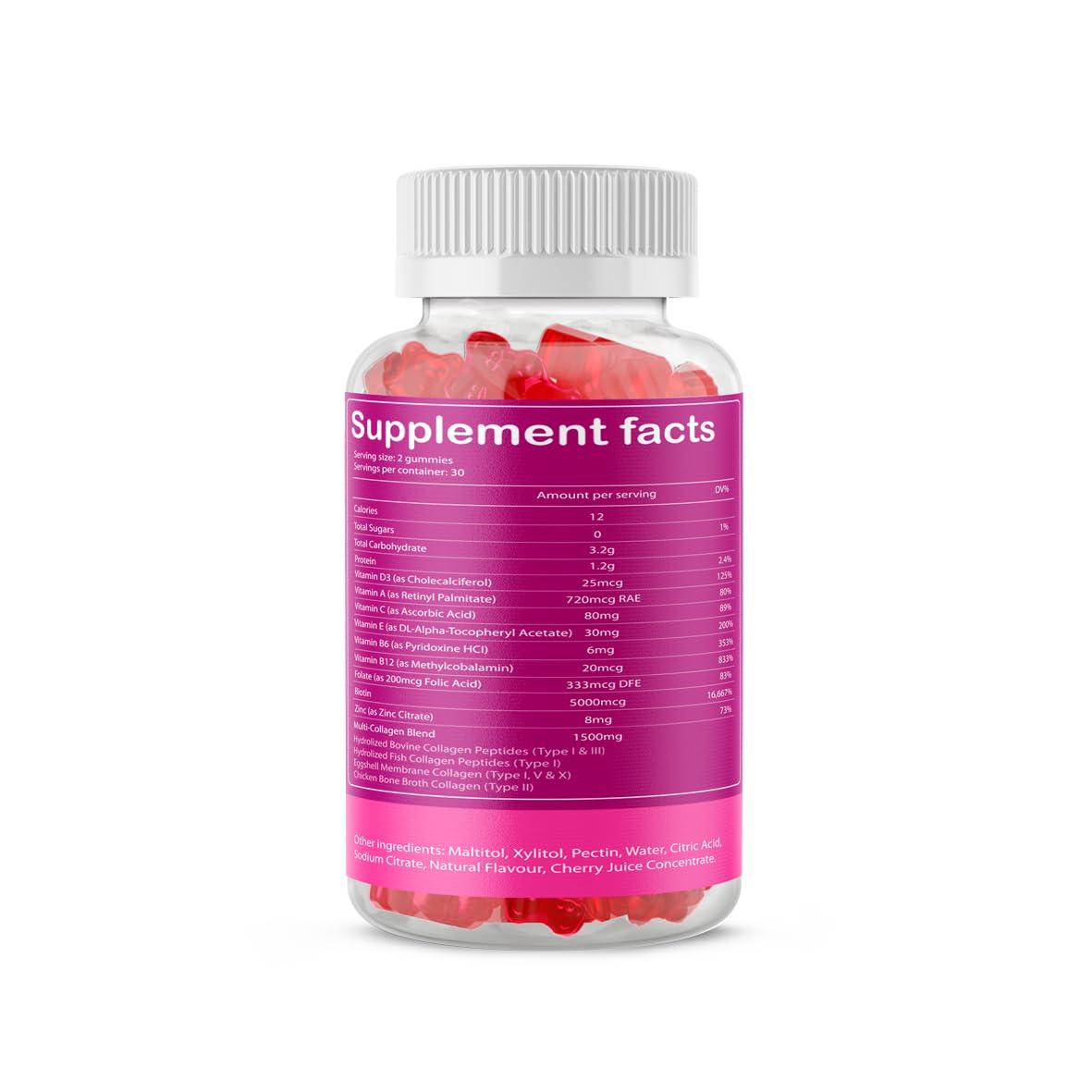 Marine Collagen Gummies - Hydrolysed Collagen Peptides with Zinc, Biotin and Folic Acid - Collagen Supplement for Men & Women - 60 Gummies for Hair, Skin, Nails & Joints - with Vitamin A, C & E