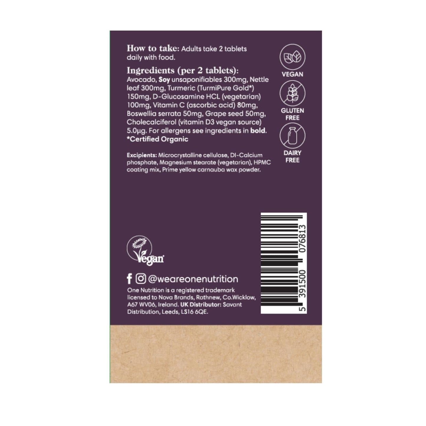 One Nutrition Joint Factor – Support for Cartilage, Bones & Muscles – 9X Unique Ingredients Including Turmeric, Boswelia, ASU & Vitamin D3 – 60 Tablets