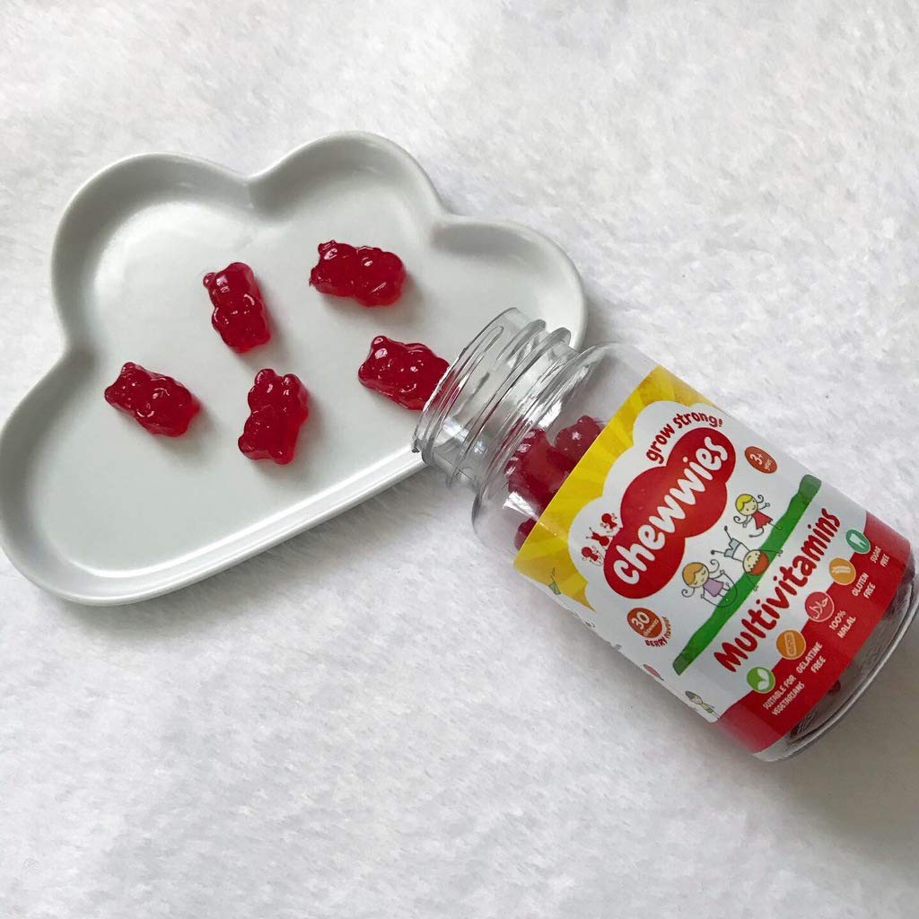 Chewwies Grow Strong Chewwies Multivitamin Gummies | Sugar-Free Chewable Vitamin Gummies | Vegan & Vegetarian | Soft Raspberry Flavor | Halal & Gluten-Free | Essential Nutrients for Kids & Adults | Daily Health Support