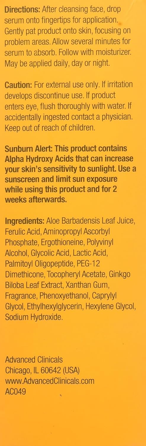 Advanced Clinicals Brightening Vitamin C Face Serum Anti Aging Eye Serum | Potent Vitamin C Face Moisturizer Acne Facial Serum For Dark Spot Treatment, Wrinkle Repair, & Uneven Skin Tone, 1.75 Fl Oz
