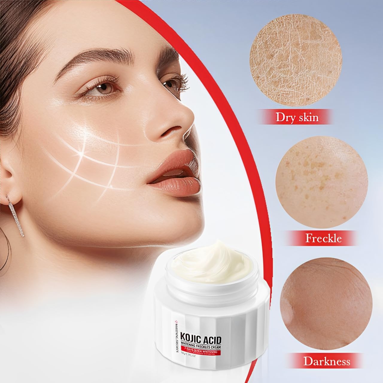 ISBEAUSOLS Kojic Acid Cream - Skin Lightening Cream for Anti Aging - Dark Spot Remover for Face - Hydrating Face Moisturiser for Dry Skin - Face Cream for Women - Anti Wrinkle Face Care, Moisturising,50g