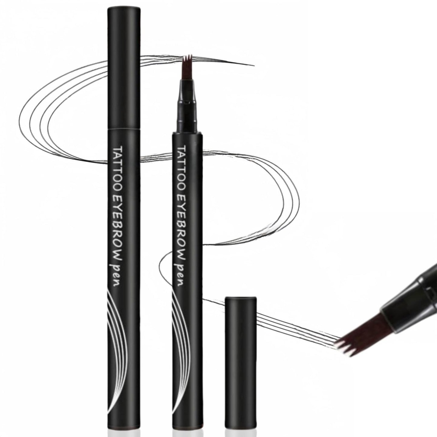 Ruojiar Tattoo Eyebrow Pen with 4 Fork Tip,Eyebrow Pencil,Natural 3D Eyebrow Hair Make Up Pen,Liquid Eyebrow Fork Tip Pen,Waterproof Brow Pen,Long-Lasting Smudgeproof Eyebrow Pen,Brow Pencil for Women(Black)