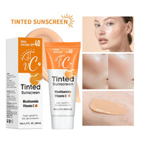 CTUBLIAUNX Tinted Sunscreen SPF 40, Vitamin C Tinted Moisturiser with SPF Anti-Ageing & No White Residue, Tinted Sunblock, Sun Cream Universal Shade for All Skin Tones