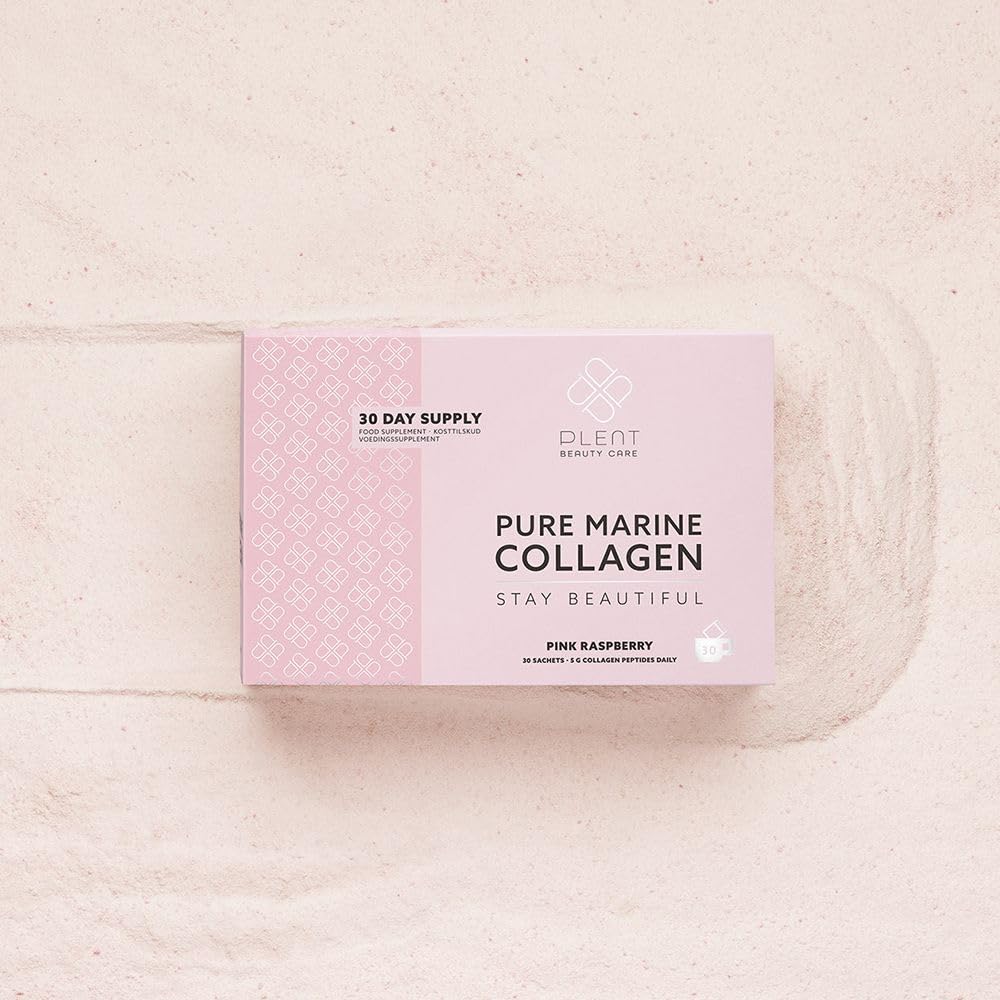Plent PLENT Pure Marine Collagen Pink Raspberry - Hair, Skin, Nail Support Supplement Marine Collagen peptides - 30 Days Supply Box 30 sachets