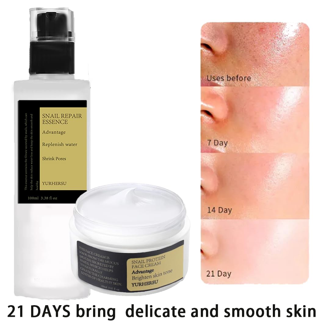 DMQ Snail Mucin Essence,Snail Mucin Skin Care Sets & Kits,Snail Mucin Face Cream for Anti Wrinkle,Hydrating Hyaluronic Acid Serum,Niacinamide Serum,Smooth Fine Lines & Face Moisturiser(Cream+Essence Set)