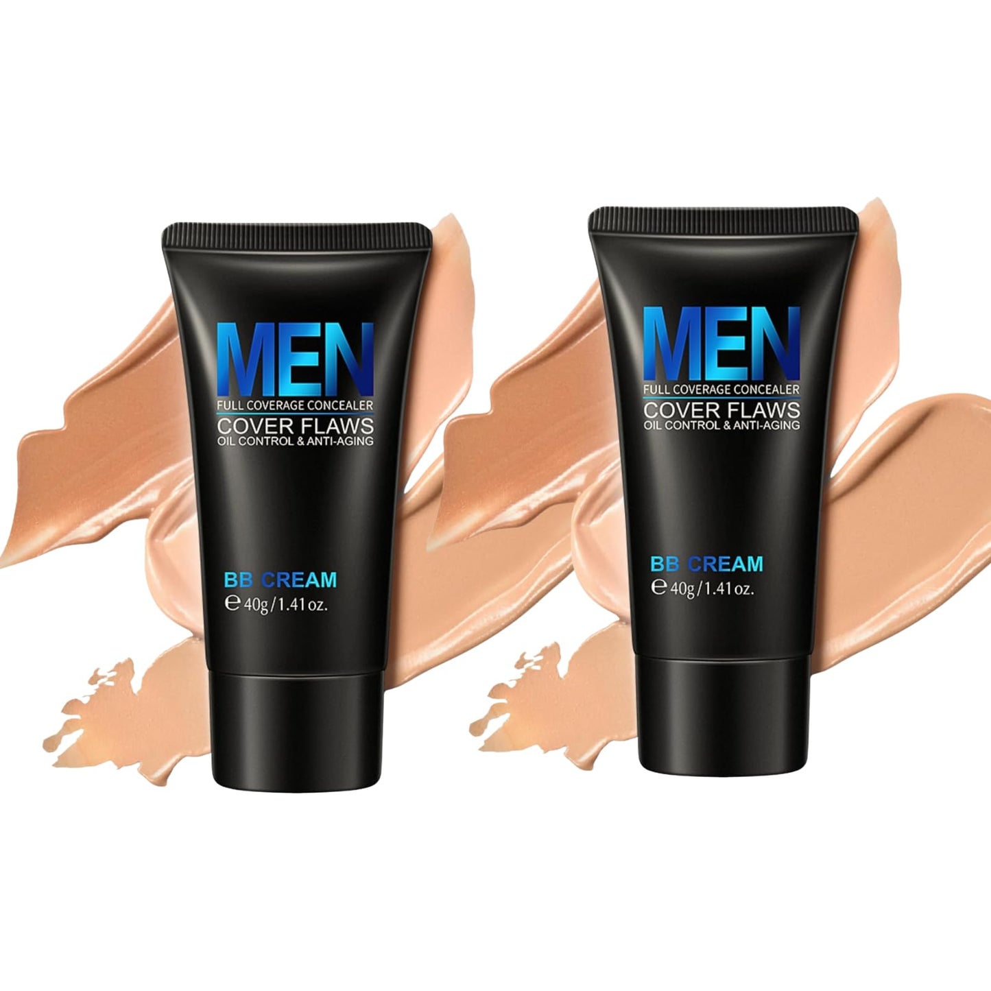 2PCS Mens BB Cream Foundation, BB Cream Light, Concealer For Mature Skin, Make-Up, Anti Aging, Anti Redness For Face