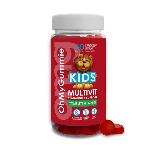 OMG! Kids Multivitamins + Immune Support Complete Gummies - Scrumptious Strawberry Flavour by OhMyGummie 12 Vitamins & Minerals (A, C, D, E, B5, B6, B9, B12, Zinc) 2 Month Supply, 1
