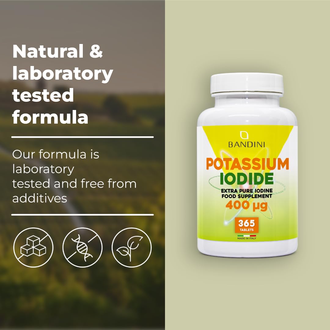 Bandini® Iodine 400mcg | 365 Vegan Tablets | 1+ Year Supply | High Strength Potassium Iodide Supplement 400µg pro Tablet | High Potency Pure Iodine Easy-Swallow Micro-Tablets | Non-GMO & Gluten Free