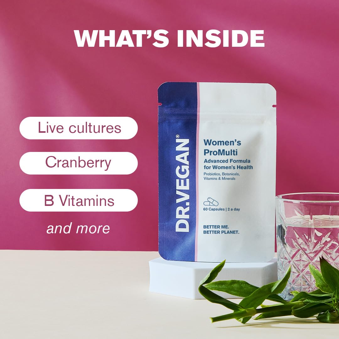 DR.VEGAN Women’s ProMulti Full Spectrum Multivitamin | Womens Health | Contains 28 Nutrients Including Probiotics, Botanicals, Vitamins & Minerals | 60 Vegan Capsules | Two-A-Day