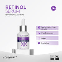 NORDBURY Retinol Serum, 2.5% Retinol with Vitamin E Ceramide Hyaluronic Acid & Organic Aloe Vera, Smooth Fine Lines Reduce Wrinkles and Improve Texture Skin Renewal Actively Night & Day