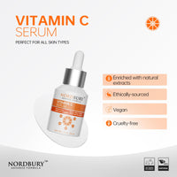 NORDBURY Nordbury Vitamin C Serum, Pure 20% Vitamin C with Vitamin E & Hyaluronic Acid for Face Day & Night, Brighten Skin Complexion Boost Collagen Production Fade Dark Spots Protects Skin from Radicals