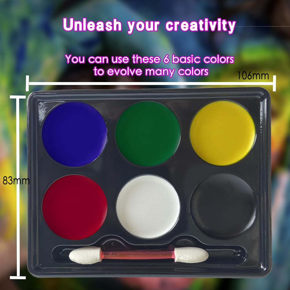 HISUNBEN Kids Face Paint Kit ,Non-Toxic Face Painting Body Paints for Kids and Adults with Water Based Colors,Halloween Face Paint (6 Colors)