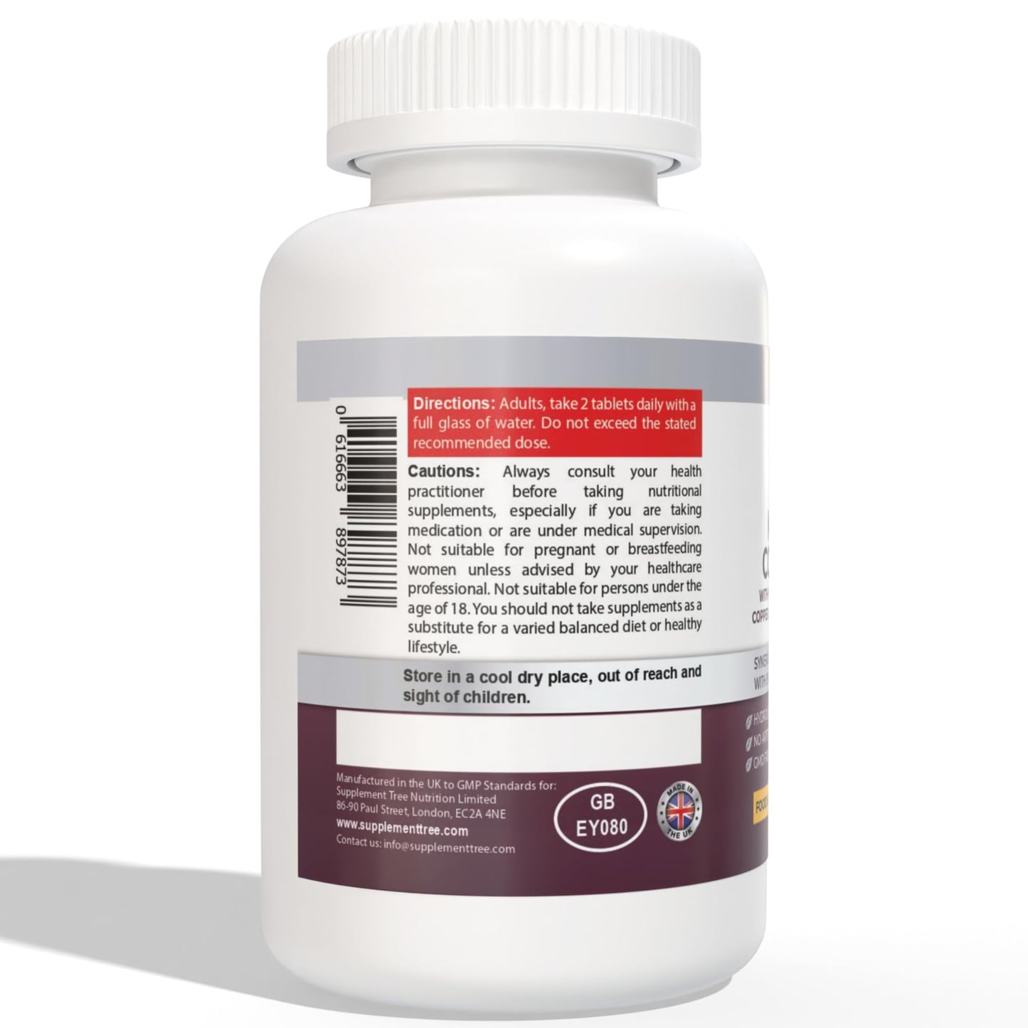 Supplement Tree Hydrolysed Marine Collagen Peptides Tablets 1200mg with Hyaluronic Acid, Vitamins C, E, B12, Copper, Zinc, & Iodine - High Strength Supplements for Women & Men - Hair Skin and Nails - 60 Tablets