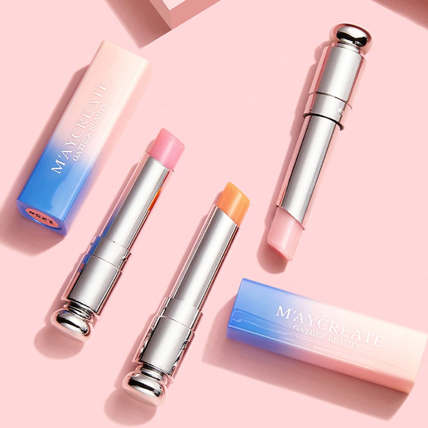 GEEWHILE Tinted Lip Balm Lip Oil Lip Gloss Colour Changing Lip Balm, 2 Pcs Moisturising Lip Care With Natural Oils,Long lasting Moisturizing Non Stick Pink Lip Balm for Lip Repair