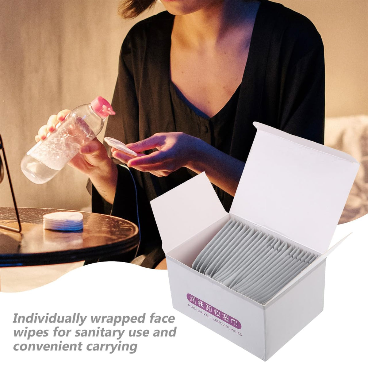 Lurrose Makeup Remover Wipes Bulk 25 Pcs Disposable Cleansing Towelettes with Moisturising Essence Individually Wrapped Face Wipes for Travel Daily Use Suitable for Oily Dry Skin