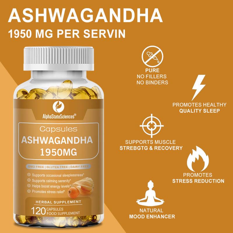AlphaStateSciences ZenBlend Ashwagandha + Black Pepper Boost: 120 SoftGels, 2-Month Supply for Stress Relief & Immune Support, 1950mg Ashwagandha + 5mg Black Pepper Extract