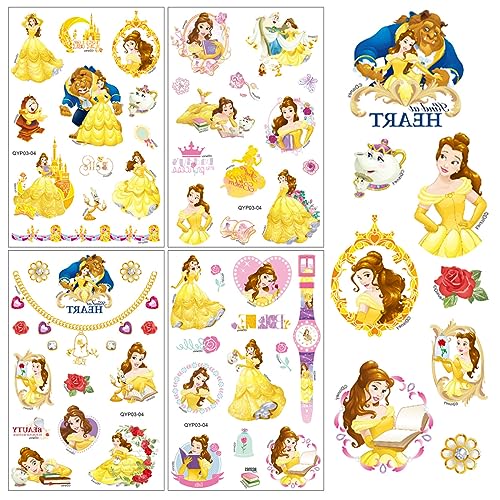 FRESHOER Beauty and the Beast Temporary Tattoos,4 Sheets 100+ Kids Tattoo Stickers