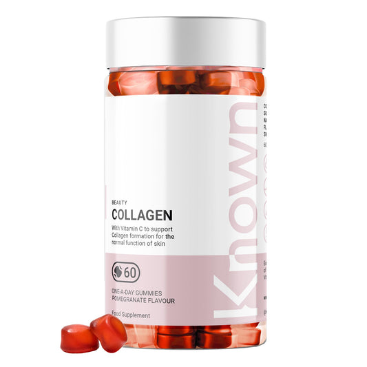 Marine Collagen Gummies by Known Nutrition with Vitamin C | 60 One-a-Day 500mg Hydrolysed Marine Collagen Gummies | Supporting Hair, Skin & Nails | Pomegranate Flavour (1)