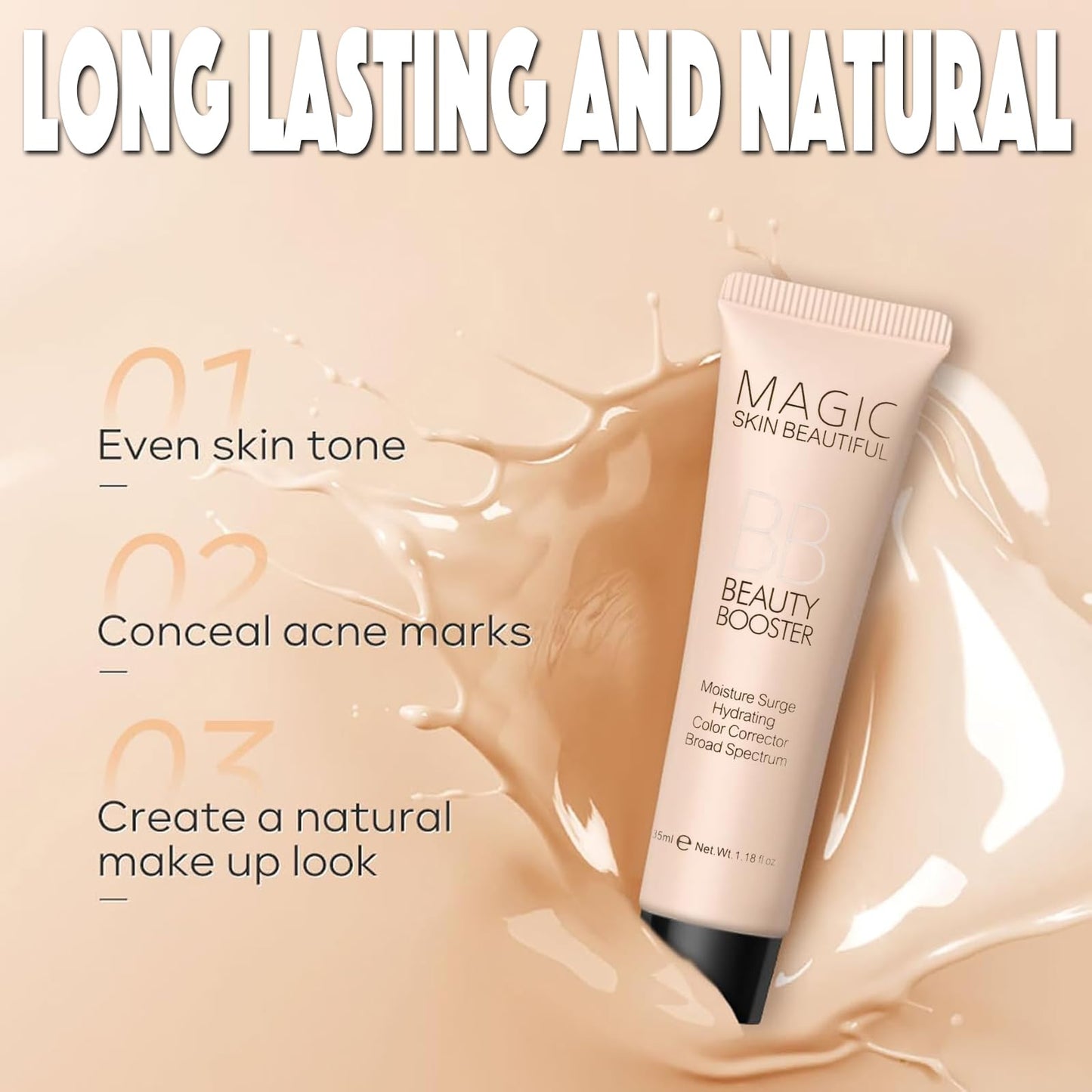 RUICHING BB Cream Tinted Moisturiser Foundation, Light Skin Tint Full-Coverage Foundation, Hydrating Smoothing Color Correcting Cream Face Women