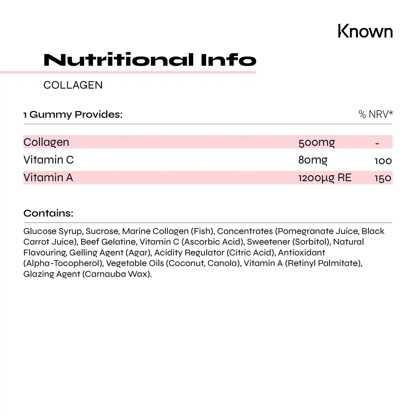 Marine Collagen Gummies by Known Nutrition with Vitamin C | 60 One-a-Day 500mg Hydrolysed Marine Collagen Gummies | Supporting Hair, Skin & Nails | Pomegranate Flavour (2)