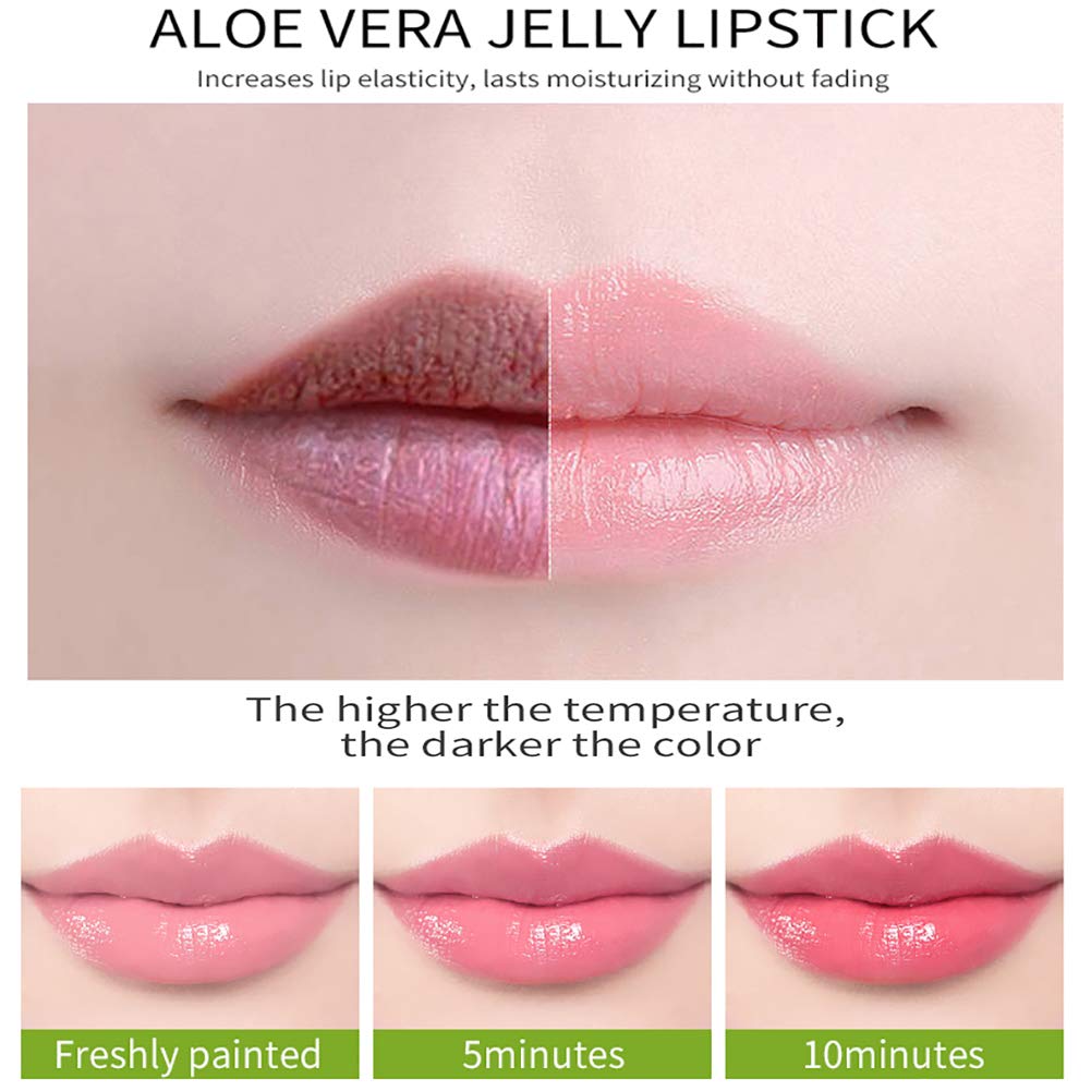 4 Colours Organic Aloe Vera Moisturizing Crystal Jelly Lipsticks, Dulele Magic Temperature Colour Changing Long Lasting Lip Balm Set (EEE)