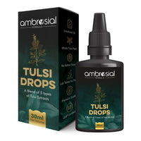 Ambrosial Tulsi Drops Concentrated Extract of 5 Tulsi 30ml | Natural Immunity Booster | Relieves Cough & Cold | Raw Extract of Holy Basil Leaf (30ml)