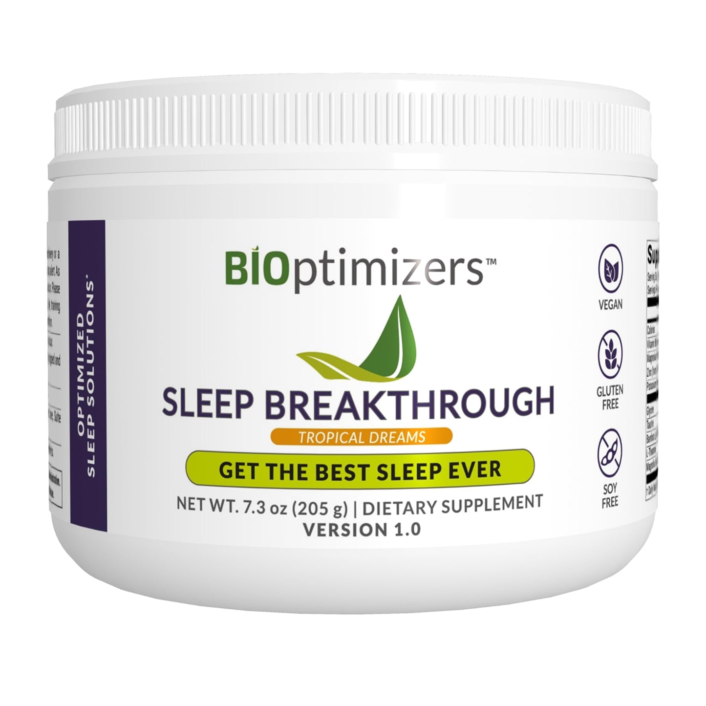 BiOptimizers Sleep Breakthrough 1.0 | Natural Powder Support Supplement, Calming Relief Aid Adults, Non Habit Forming | Tropical Dreams Flavour | 205g
