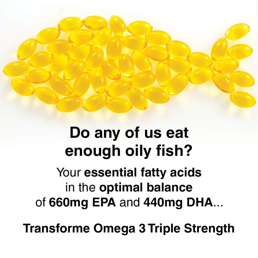Transforme Omega 3 Fish Oil 2000mg, 2 1000mg Capsules Serving 660mg EPA & 440mg DHA, 3 Months Supply, 180 Omega 3 Capsules High Strength Fish Oil, Supporting Heart, Brain and Eye Health