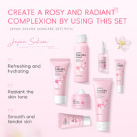 Ingzy Sakura Skin Care Sets & Kits for Teenage Girls, 7 Piece Cherry Blossom Skincare Gift Set with Cleanser, Face Toner, Face Cream, Serum, Eye Cream, Mud Mask, Sunscreen