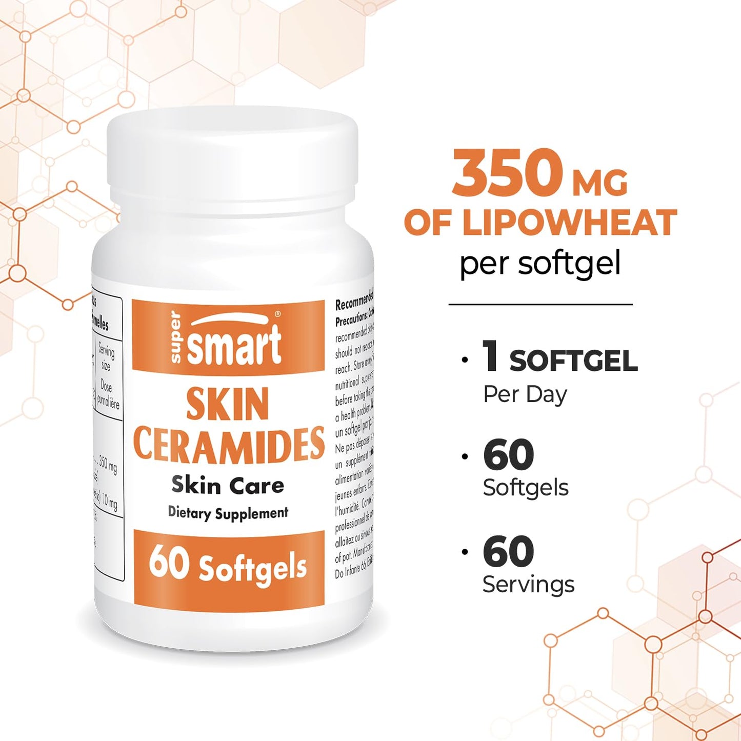 SUPERSMART Supersmart - Skin Ceramides - with Zinc - Powerful Skin Hydration, Protection & Care Supplement | Non-GMO & Gluten Free & Gluten Free - 60 Softgels