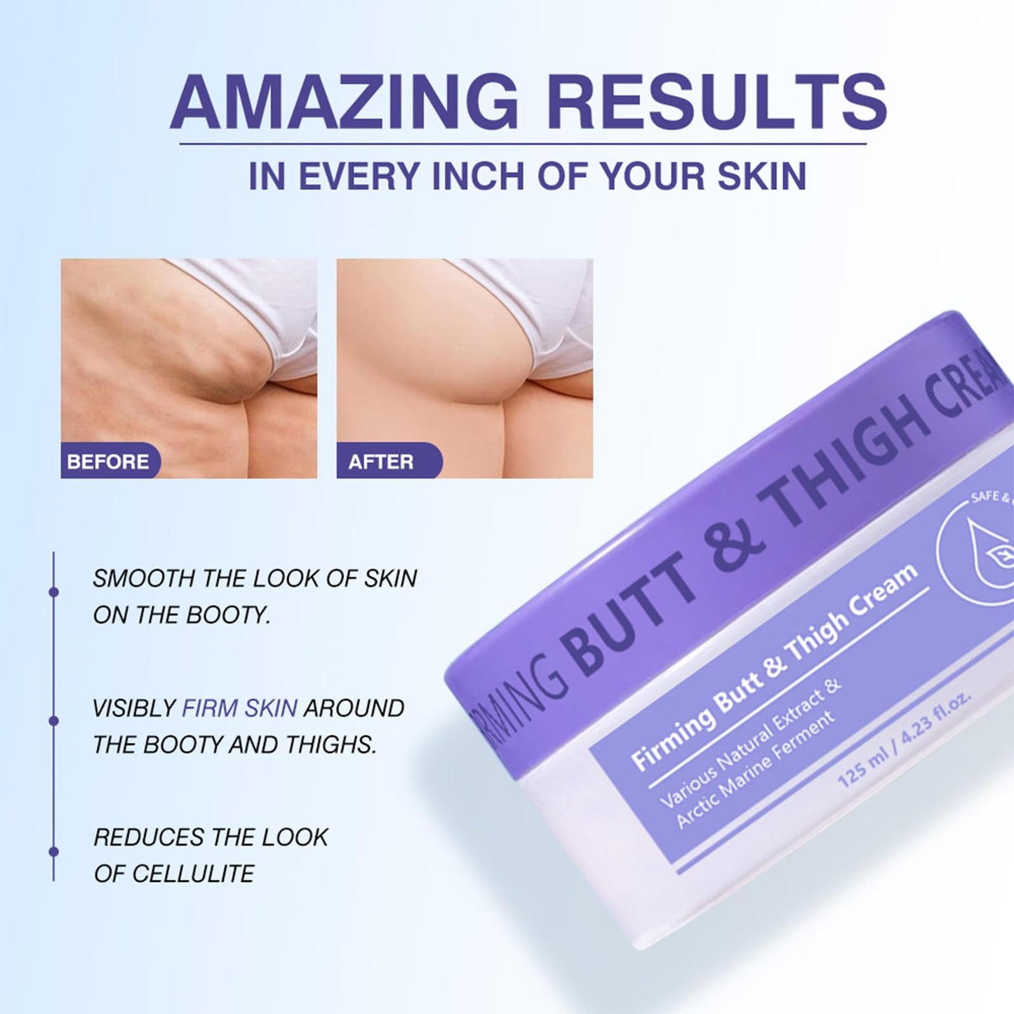 Firming Butt & Thigh Cream, Skin Tightening Cream Body Lotion For Crepey Skin – Smooths The Look Of Dimpled Texture, Fades The Look Of Stretch Marks – Smooth, Sculpted Glutes, Hydrating Toning