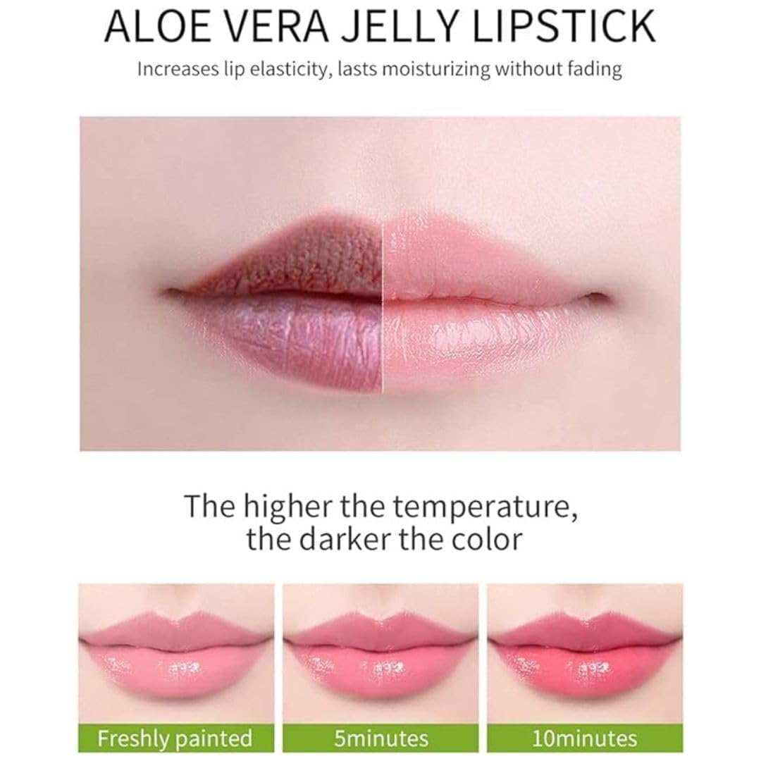 Generic Aloe Vera Lipstick, Aloe Vera Lip Balm, Moisturizing Crystal Jelly Lipsticks, Organic Color Change Lipstick, Long Lasting Nutritious Lip Balm, Magic Temperature Lip Gloss for All Ages (1)