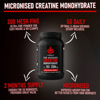 Creatine Monohydrate Powder by Stronglife - 250 grams, 50 Servings at 5 grams, Micronised, Pure 200 Mesh, Unflavoured - Enhances Muscle Performance Power & Recovery (250 Grams)