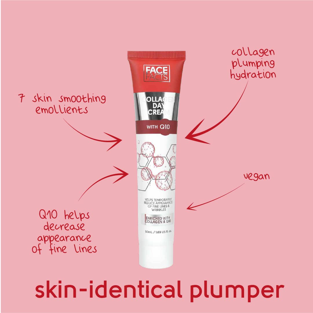 Face Facts Collagen & Q10 Day Cream | Collagen + Ubiquinone (Q10) |Soften + Smooth | Temporarily reduce the appearance of fine lines | 50ml