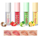 4 Pcs Hydrating Fruit Flavoured Lip Oil Set, Dulele Crystal Jelly Moisturizing No-Sticky Lightweight Lip Plumper Gloss, Transparent Lip Gloss for Dry and Chapped Lips