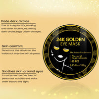 Pakivs 24K Gold Under Eye Mask,60 Pcs Under Eye Patches,30 Pairs Collagen Hydrating Gel Pads,Removing Dark Circles,Puffiness for Men and Women