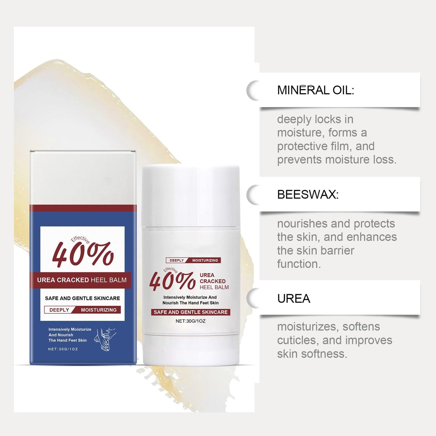40% Urea Cracked Heel Balm, Deeply Moisturising Hand and Foot Cream Stick, 30g, 2-Pack