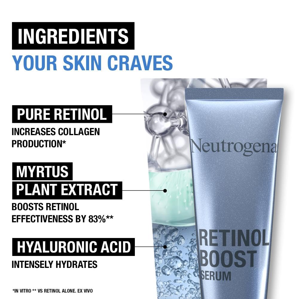 Neutrogena Retinol Boost Facial Serum (1x 30ml), Clinically-Proven Face Serum to Target the Visible Signs of Ageing, Facial Serum with Retinol for Brighter, Younger-Looking Skin