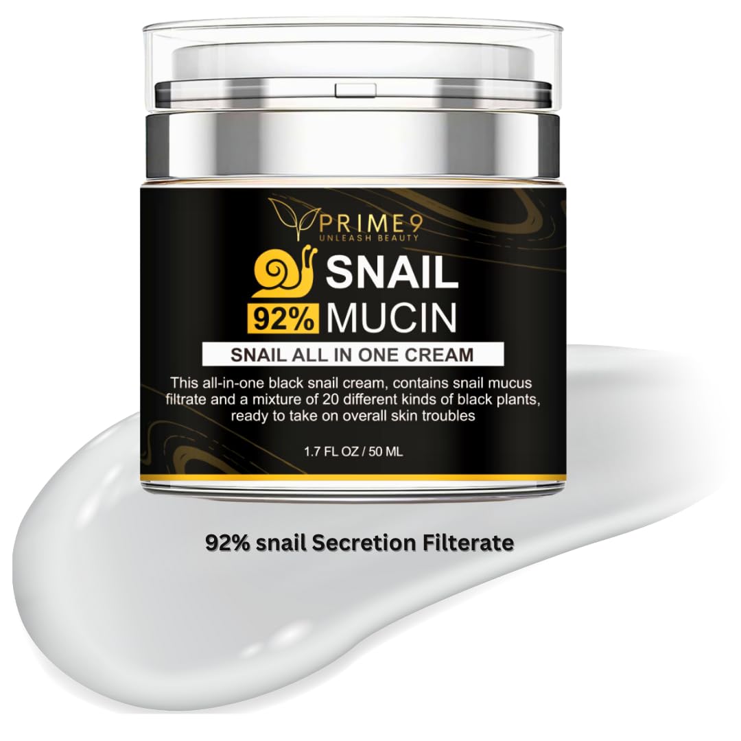 PRIME9 Prime9 Snail Mucin Cream 92% – Korean All-in-One Moisturiser for Deep Hydration, Smooth Skin, Anti-Aging & Blemish Care, Face Cream for Sensitive Skin