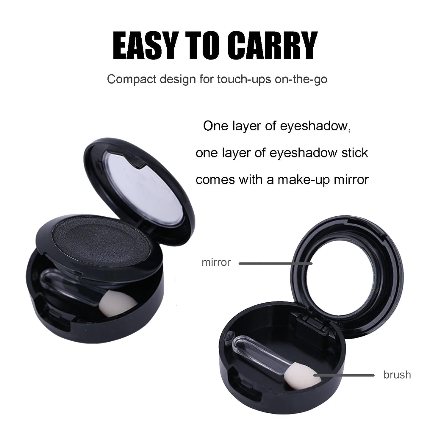 QUIWEN Single Matte Black Eyeshadow, Black Eye Make-Up Pressed Fine Powder Eyeshadow High Pigment Longwear Waterproof Single Black Eye Shadow With Brush for All Skin Tone