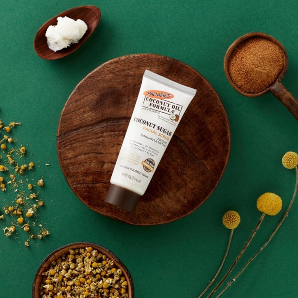 Palmer's Coconut Oil Formula Facial Care Set with Vitamin E – Includes Raw Coconut Sugar Facial Scrub 90g, Facial Moisturiser 50g, and Facial Oil 30ml for Smooth, Radiant, and Hydrated Skin | 3 Pack