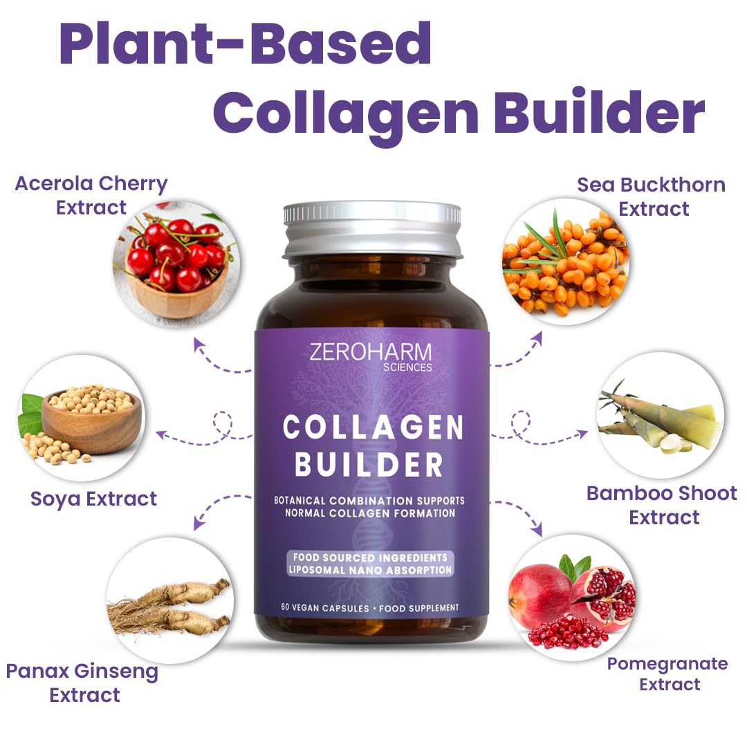 ZEROHARM Collagen Builder - Food Sourced Ingredients Liposomal Nano Absorption - 60 Vegan Capsules