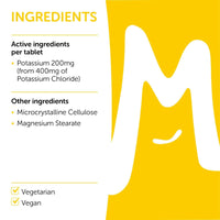 Potassium 200mg 120 Tablets | Contributes to Normal Blood Pressure, Muscle Function and Nervous System Function | Electrolyte Regulation | Potassium Chloride | Vegan GMP Approved | MOBU UK