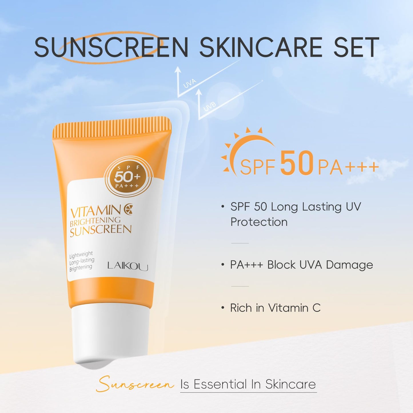 LAIKOU Vitamin C Skincare Gift Set, 9 Pcs Face Care Sets & Kits, Serum, Eye Cream, Face Cream, Sunscreen, Clay Mask & Gift Bag, Radiance Pamper Gifts for Women Teenage Girls, Mothers Day Birthday Gift