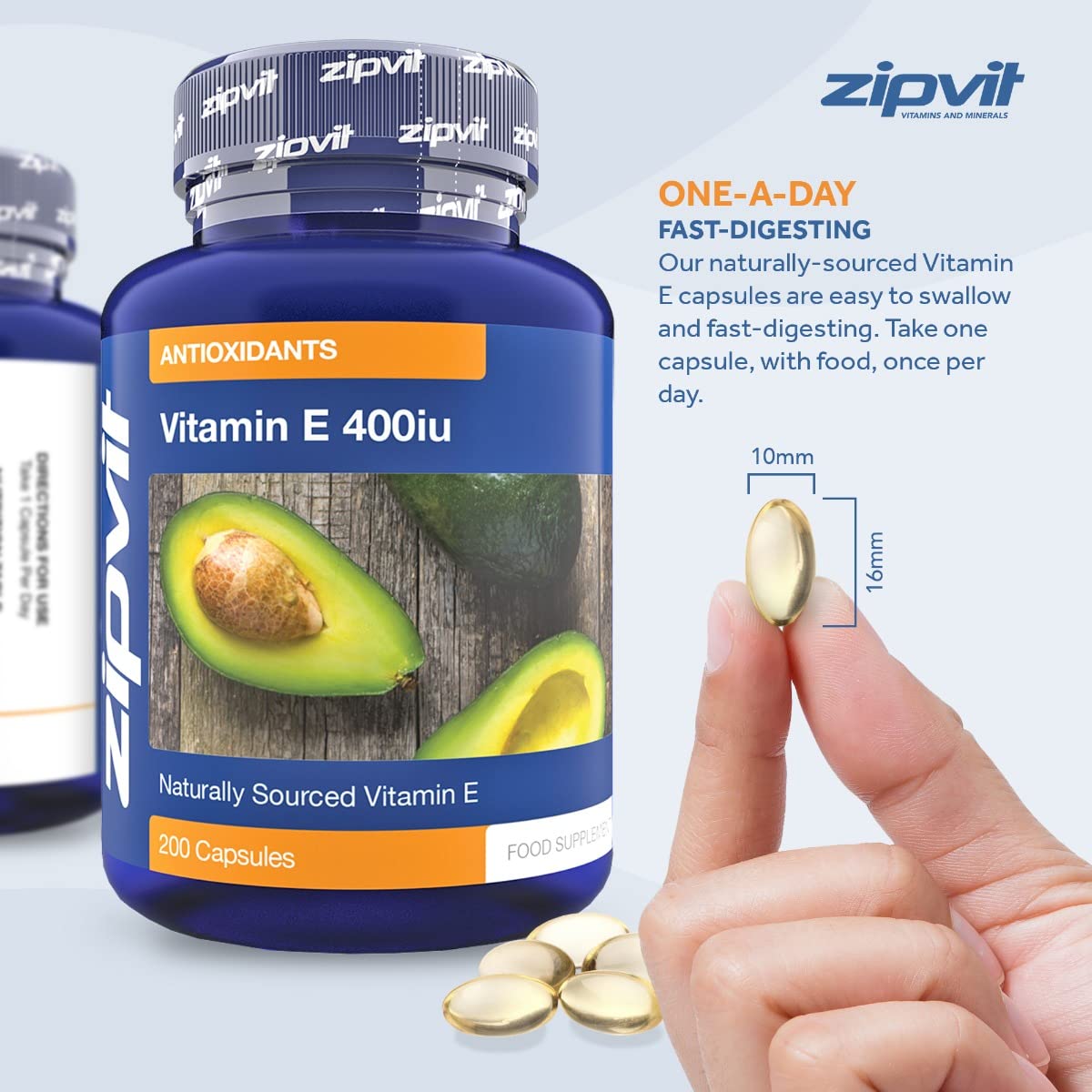 Vitamin E 400iu Supplement, 200 Softgel Capsules, Powerful Antioxidant, Protects Cells from Oxidative Stress, Supports Immune System, Over 6 Month Supply