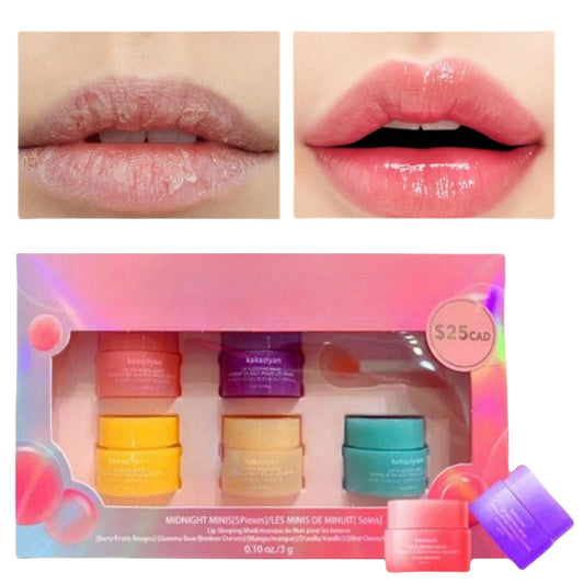 AINxtolm 5pcs Lip Sleeping Mask,Day And Night Repair Lip Balm,Lip Balm Set,Lip Masks for Dry Lips,Lip Mask Overnight,Lip Balms for Chapped Cracked Dry Lips,Lip Lightening for Dark Lips,Chapped Lips Treatment