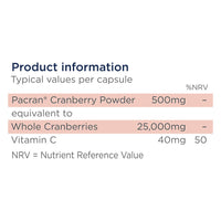 Healthspan Cranberry 25,000mg | 60 Capsules | Immune Health | 40mg Vitamin C | Equivalent to 25,000mg of Whole Fresh Cranberries | Vegan