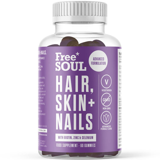 Free Soul Biotin Hair Supplement – Hair, Skin, & Nails Gummies – Delicious Chewable Hair Skin and Nails Vitamins – Biotin Enhanced with Vitamins B6, B12, Zinc, Selenium, E, A, C & D – 60 Gummies