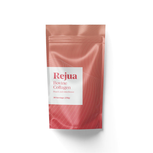 Twelve Green Bottles Rejua Peach & Elderflower Flavoured Premium Bovine Collagen Powder | 250g Pouch | Supports Skin, Hair, Nails, Joints & Bones |Collagen Peptides with Vitamin C, Biotin & Selenium