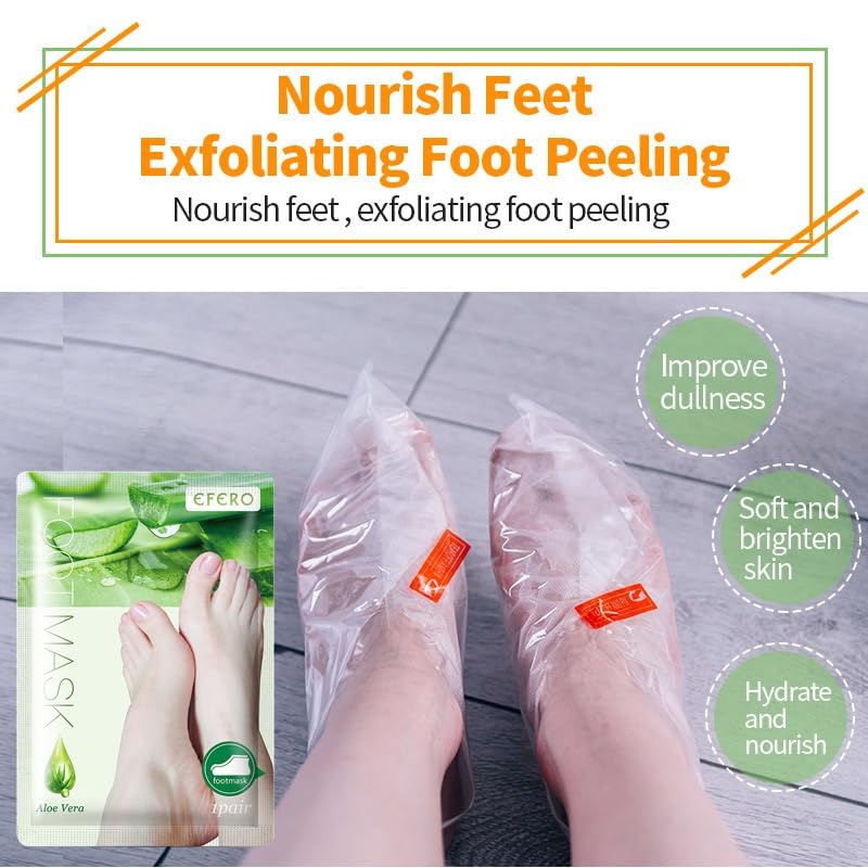 Foot Peel Mask,4 Pairs Natural Aloe Vera Gel Foot Mask-Foot Peel Mask For Hard Skin,Footner Exfoliating Sock-Feet Hard Skin Remover-Plantifique Foot Peel Mask-Baby Feet Foot Peel (Aloe Vera)